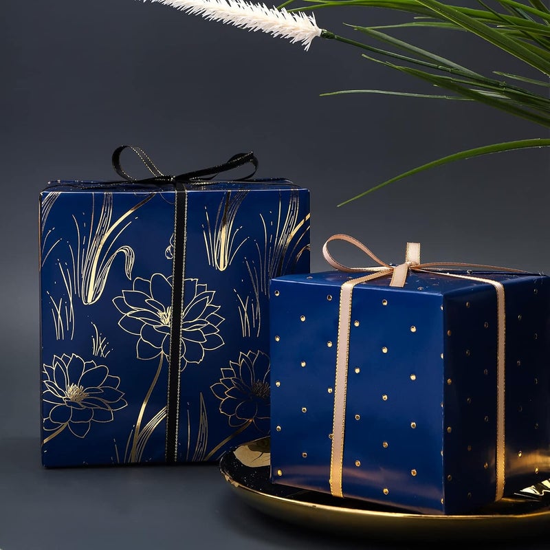 LeZakaa Floral Wrapping Paper Roll, Luxury Metallic Gift Wrap with Floral, Stars & Polka Dot Design for Mothers Day, Wedding, Bridal Shower, Birthday, Anniversary, 17 x 120 inches, 3 Rolls, Mini Roll - Image 3